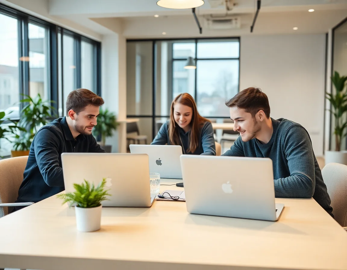Современный коворкинг с разработчиками за ноутбуками